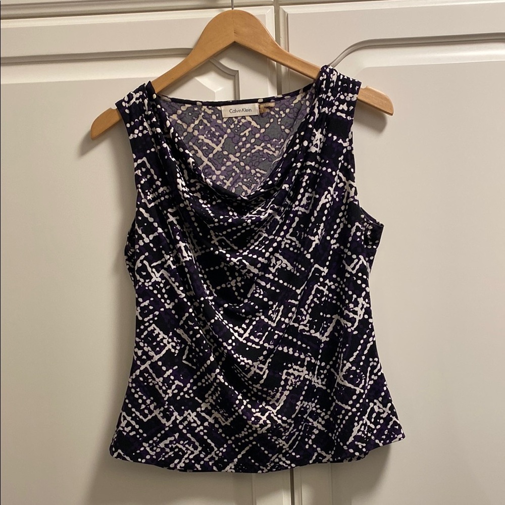 Calvin Klein Women's Black and White Patterned Top